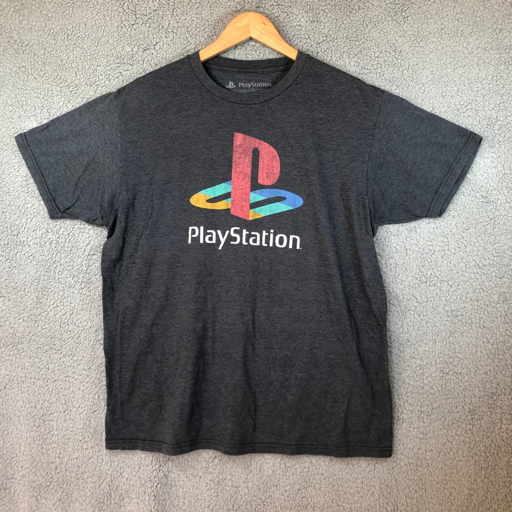 PlayStation Ripple Junction Mens Large Charcoal Gray Distressed Graphic T-Shirt